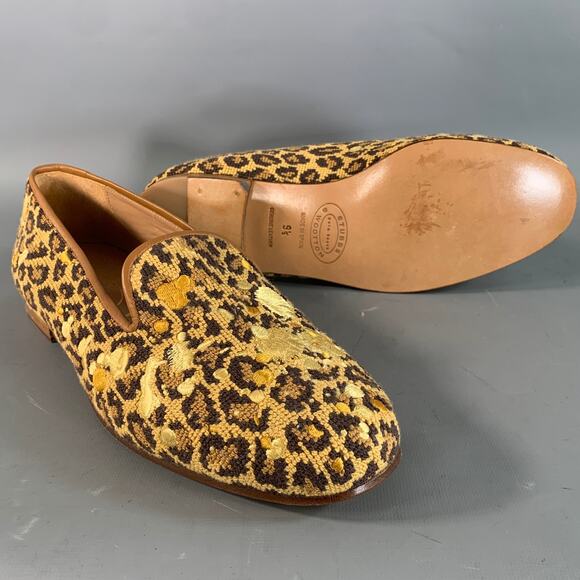 STUBBS & WOOTTON Size 9.5 Brown Gold Embroidery Lounge Loafers main image 7